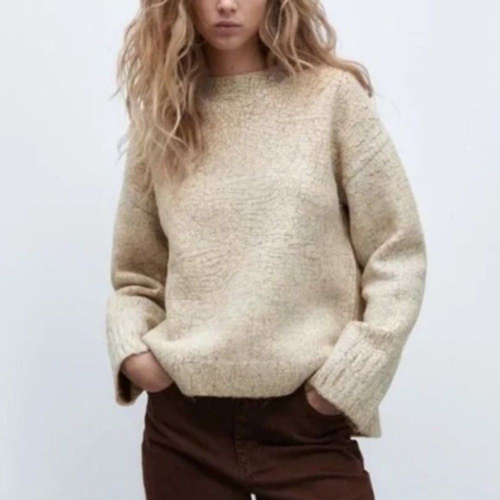 Zara Crackled Coated Sweater Beige Size Small